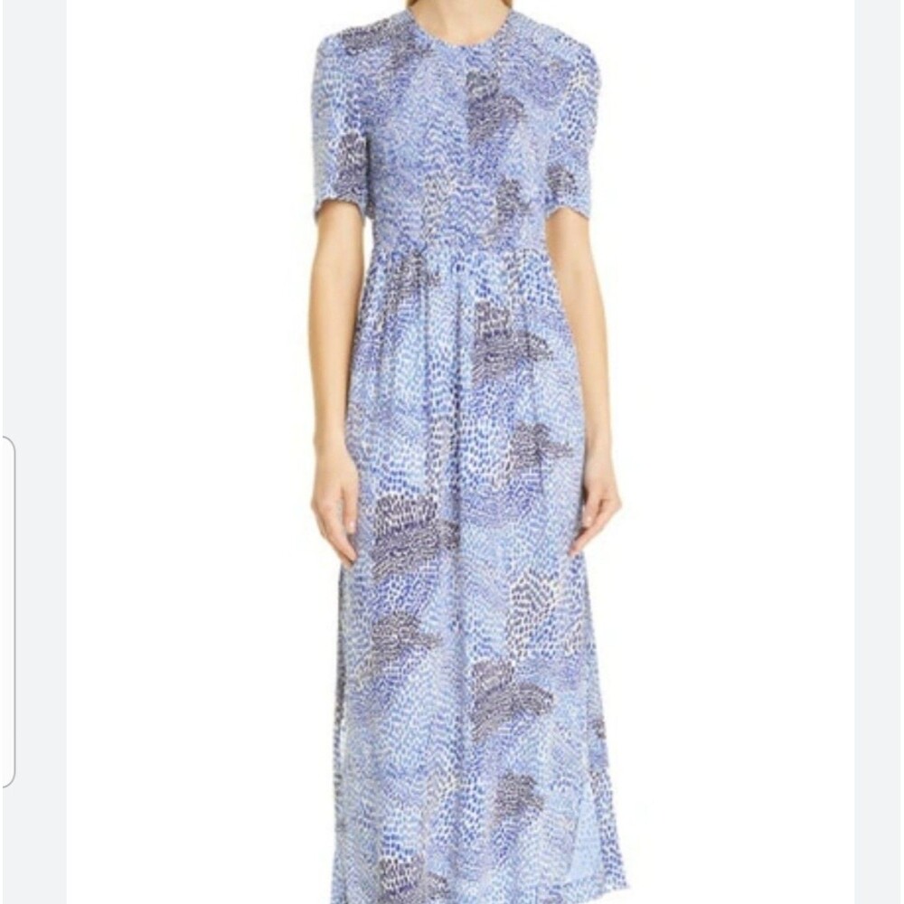 Baum Und Pferdgarten Blue Dots Maxi Dress Size 42 Adamaris Smocked Lined Flawed